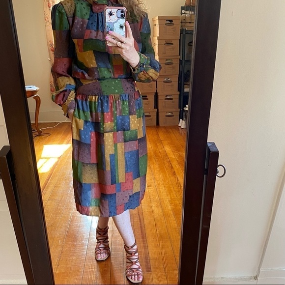 Vintage Set Pure Silk Puffy Sleeves Multi-Color - Picture 2 of 14